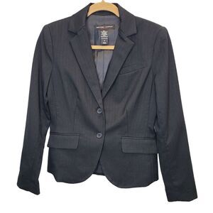 New York & Company Womens Black Stretch Shimmery Pinstripe Blazer Jacket 4
